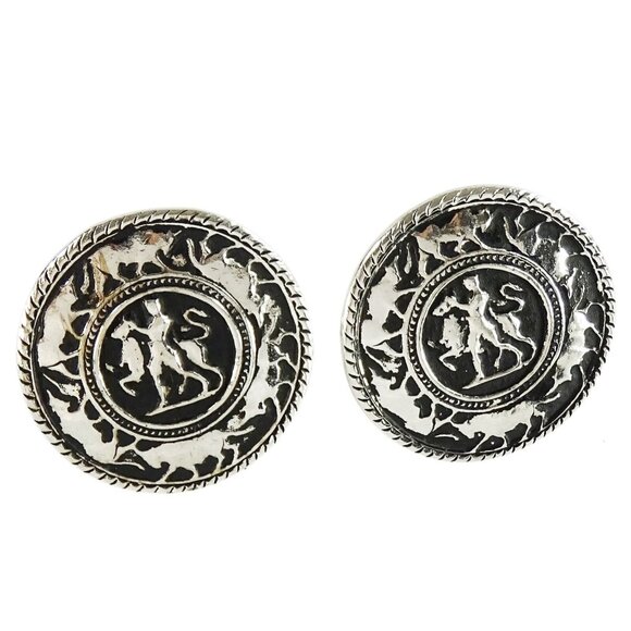 Matador Bull Rider Riding Vintage Cufflinks Big Large Round Silvertone Rodeo - Picture 1 of 2